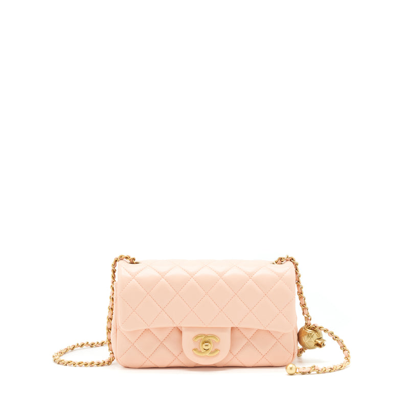 NIB 22C Chanel Pearl Crush Square Mini Flap Bag GHW Peachy Pink