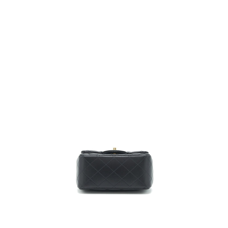 Chanel Mini Square Flap Bag Lambskin Black LGHW (Microchip)