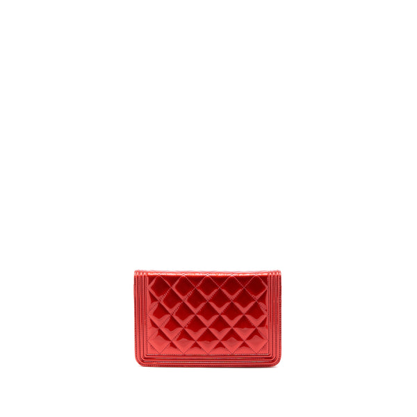 Chanel Boy Wallet On Chain Patent Metallic Red SHW