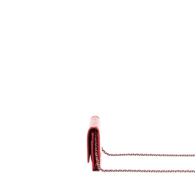 Chanel Boy Wallet On Chain Patent Metallic Red SHW