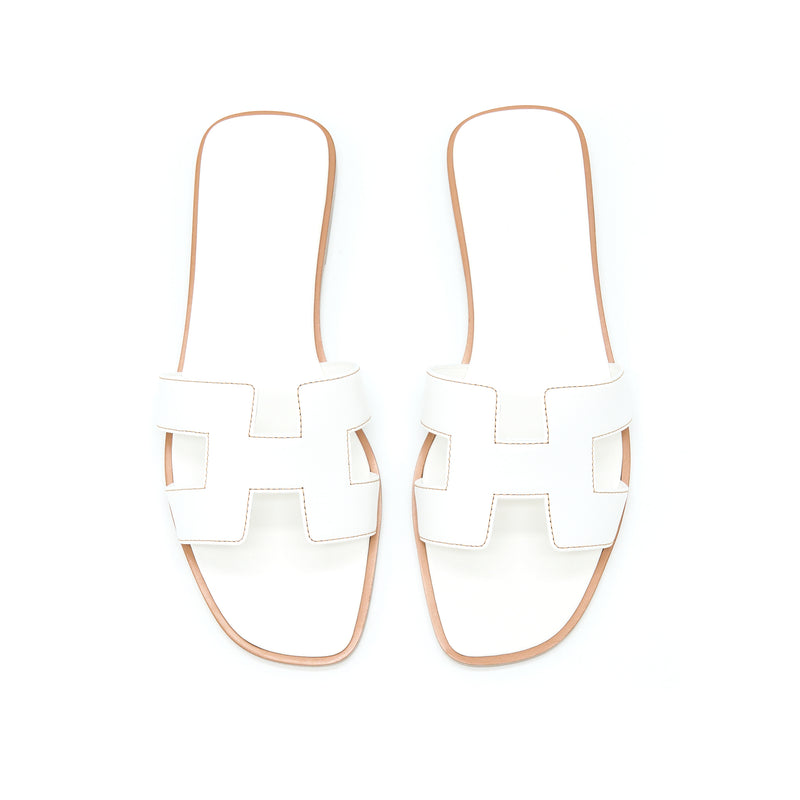 Hermes Size 37 Oran Sandal Blanc