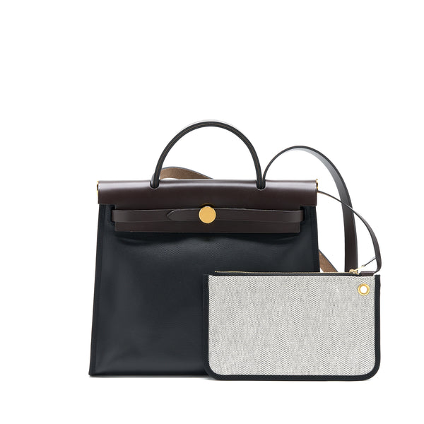 Hermes Herbag 31 Berline Canvas Noir/Ecru-Noir/Ebene GHW Stamp Z