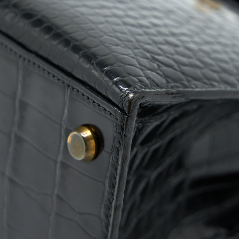 Hermes Vintage Kelly 28 Alligator Black GHW Stamp Circle L
