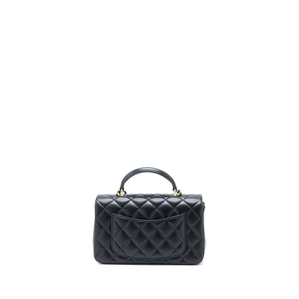 Chanel Top Handle Mini Rectangular Flap Bag Lambskin Black LGHW (Microchip)