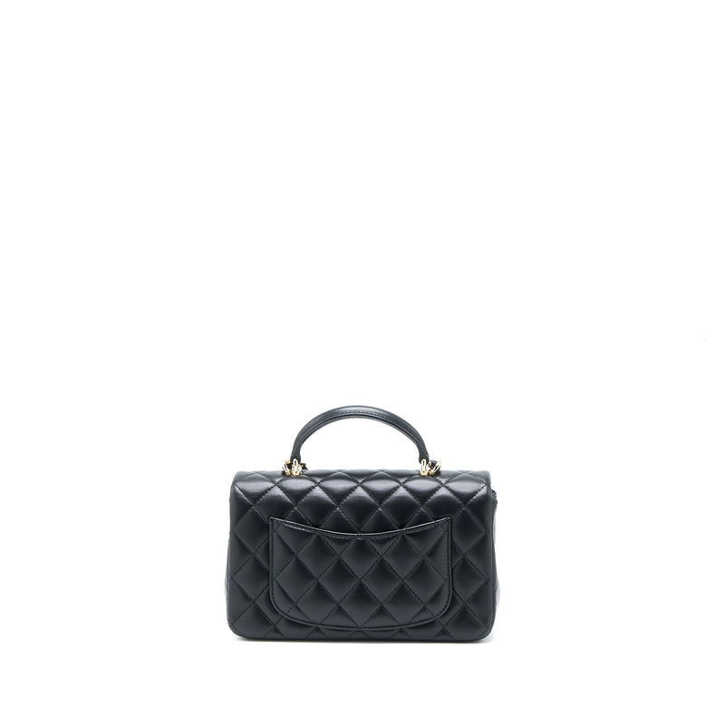Chanel Top Handle Mini Rectangular Flap Bag Lambskin Black LGHW (Microchip)