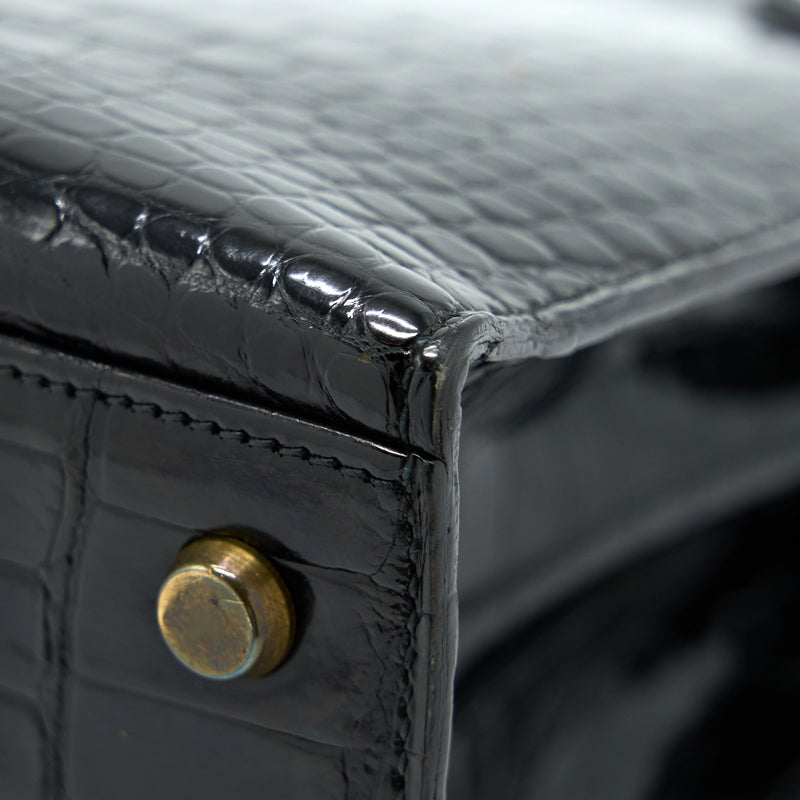 Hermes Vintage Kelly 28 Alligator Black GHW Stamp Circle L