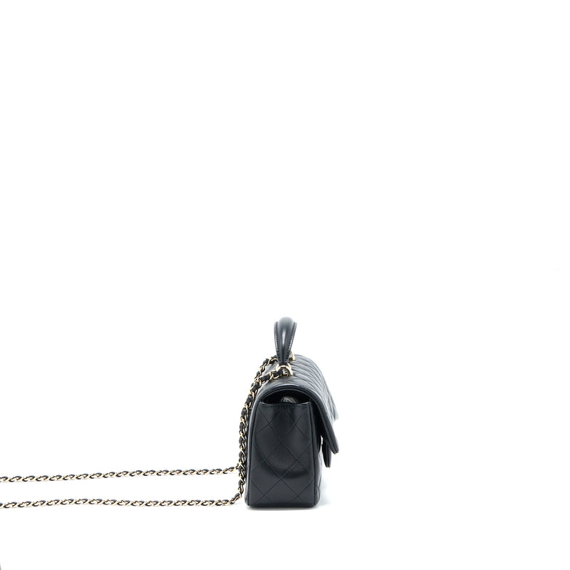 Chanel Top Handle Mini Rectangular Flap Bag Lambskin Black LGHW (Microchip)