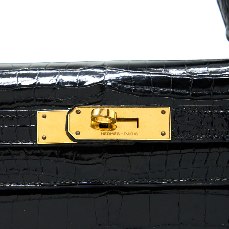 Hermes Vintage Kelly 28 Alligator Black GHW Stamp Circle L