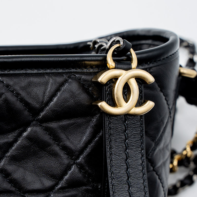 Chanel Small Gabrielle Hobo Bag Aged Calfskin Black Multicolour Hardware