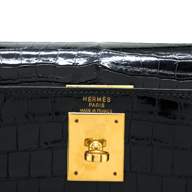 Hermes Vintage Kelly 28 Alligator Black GHW Stamp Circle L