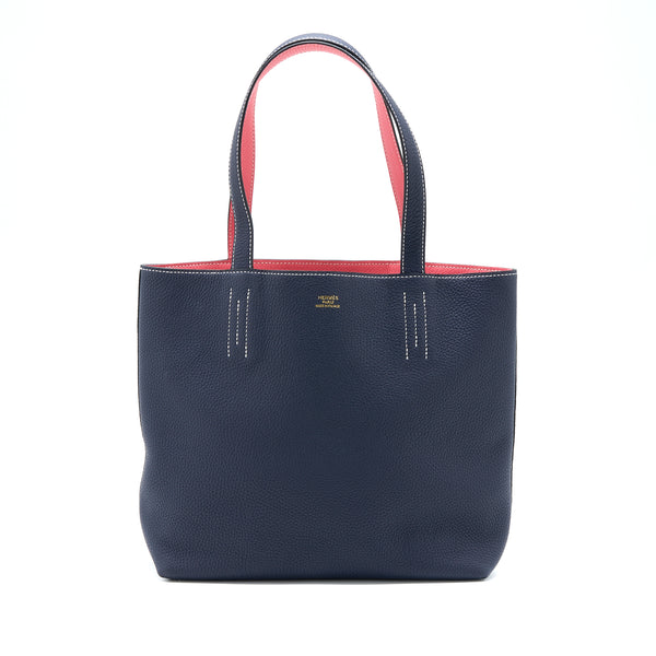 Hermes Double Sens 36 Bag Clemence Blue Nuit/Rose Azalee Stamp A