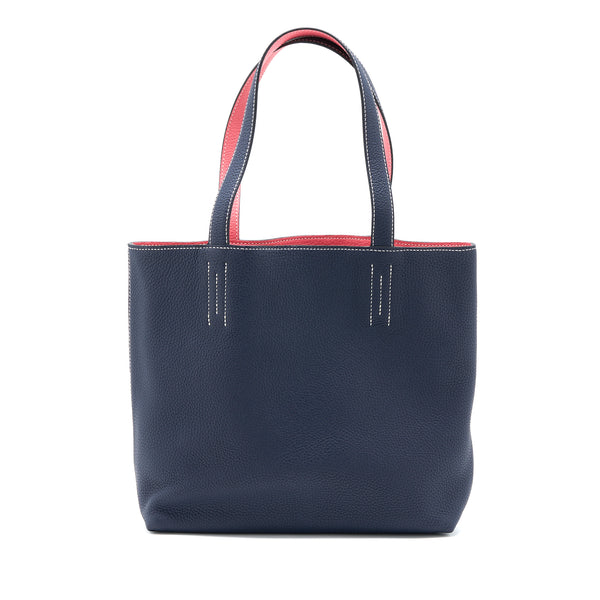 Hermes Double Sens 36 Bag Clemence Blue Nuit/Rose Azalee Stamp A
