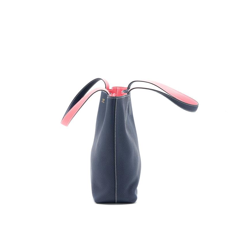 Hermes Double Sens 36 Bag Clemence Blue Nuit/Rose Azalee Stamp A
