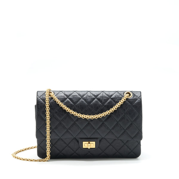 Chanel 2.55 226 Reissue Medium Double Flap Bag Calfskin Black Ruthenium Gold Hardware