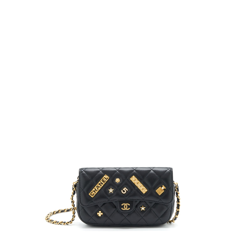 Chanel Limited Charm Double Layer Mini Chain Bag Lambskin Black GHW