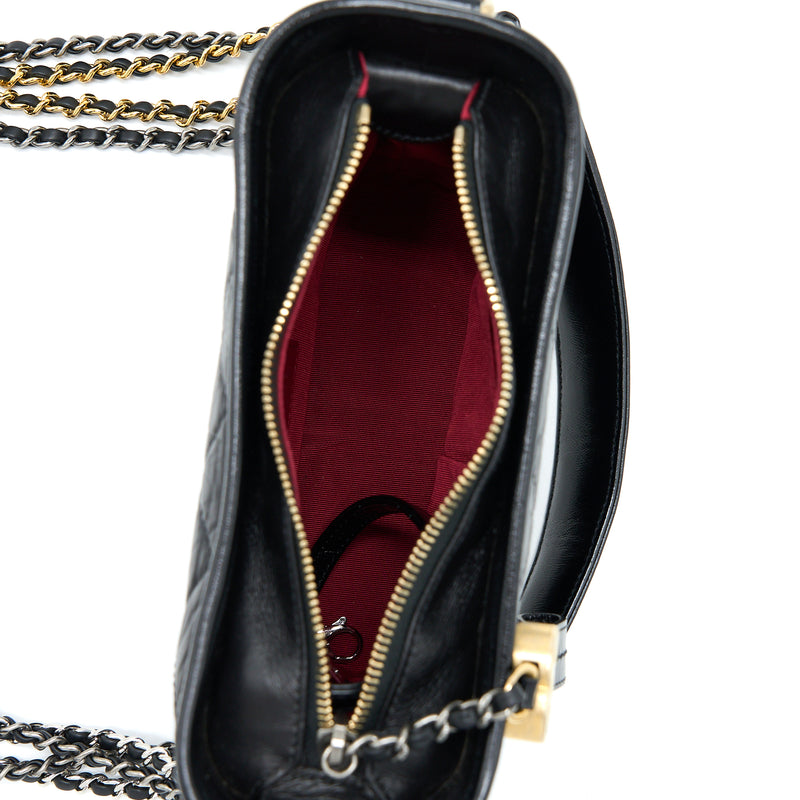 Chanel Small Gabrielle Hobo Bag With Top Handle Aged Calfskin Black Multicolour Hardware