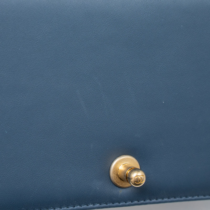 Chanel Top Handle Boy Bag Lambskin Dark Blue Brushed GHW