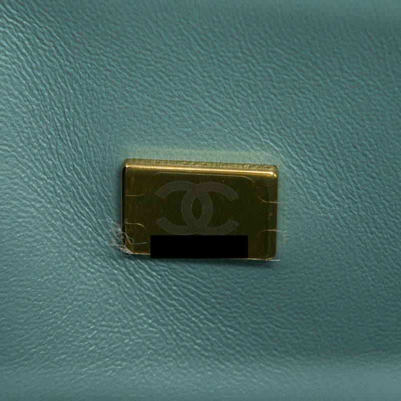 Chanel 22C Small Classic Double Flap Bag Caviar NG124 Greyish Green LGHW (Microchip)