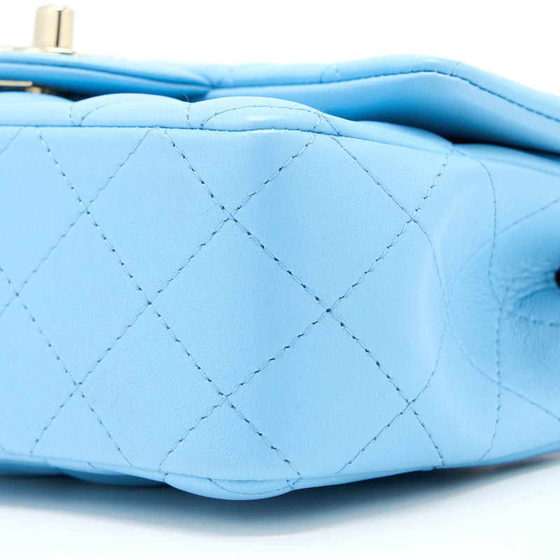 Chanel Mini Rectangular Flap Bag Lambskin Blue LGHW (Microchip)