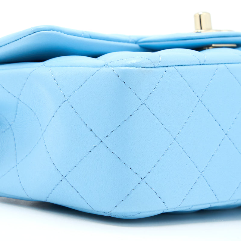 Chanel Mini Rectangular Flap Bag Lambskin Blue LGHW (Microchip)