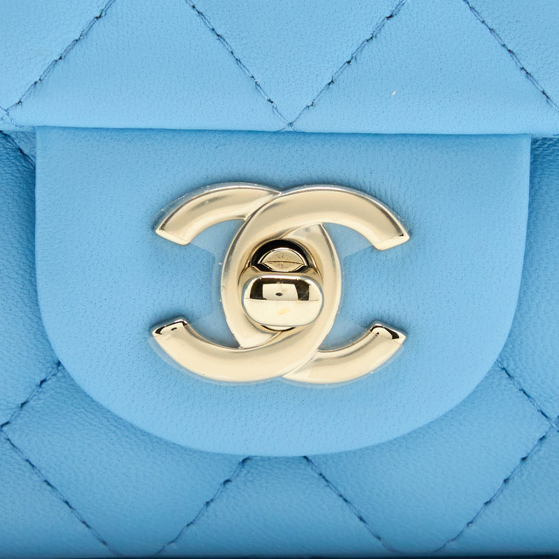 Chanel Mini Rectangular Flap Bag Lambskin Blue LGHW (Microchip)