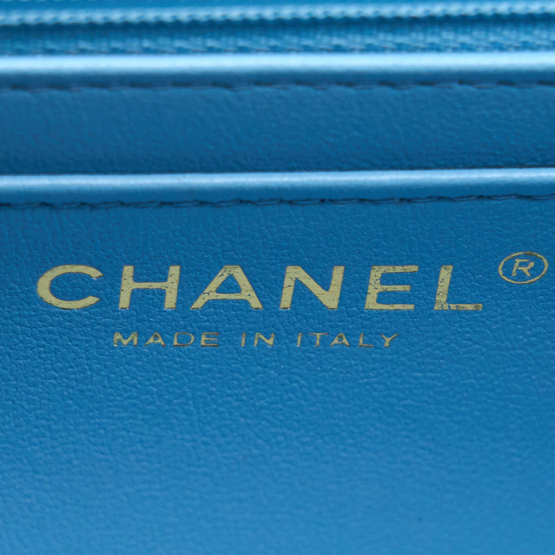 Chanel Mini Rectangular Flap Bag Lambskin Blue LGHW (Microchip)