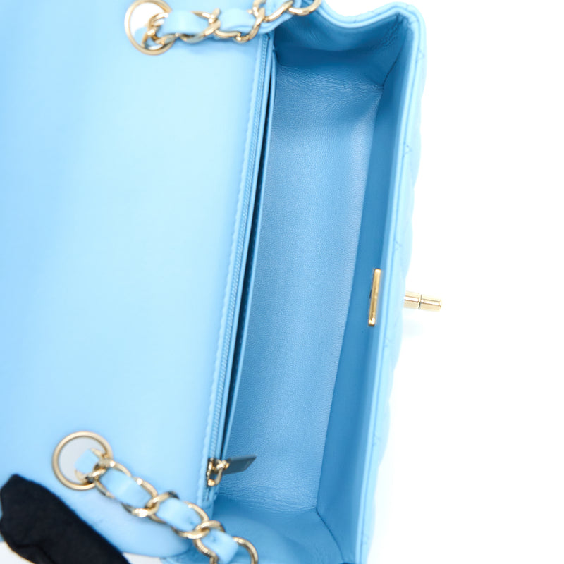 Chanel Mini Rectangular Flap Bag Lambskin Blue LGHW (Microchip)