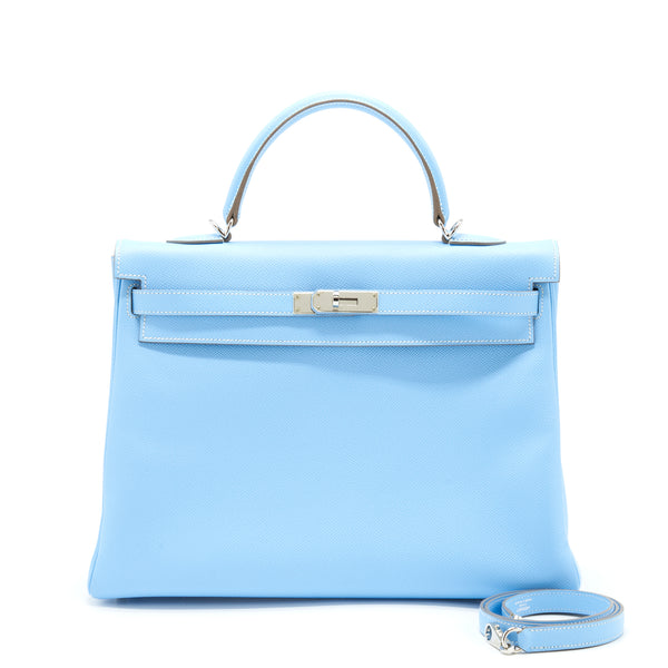 Hermes Kelly 35 Epsom 7N Celeste SHW Stamp Square O