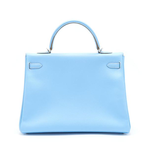 Hermes Kelly 35 Epsom 7N Celeste SHW Stamp Square O