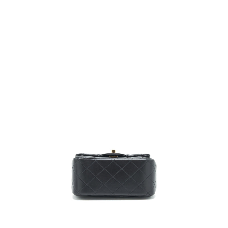 Chanel Mini Square Flap Bag Lambskin Black LGHW (Microchip)