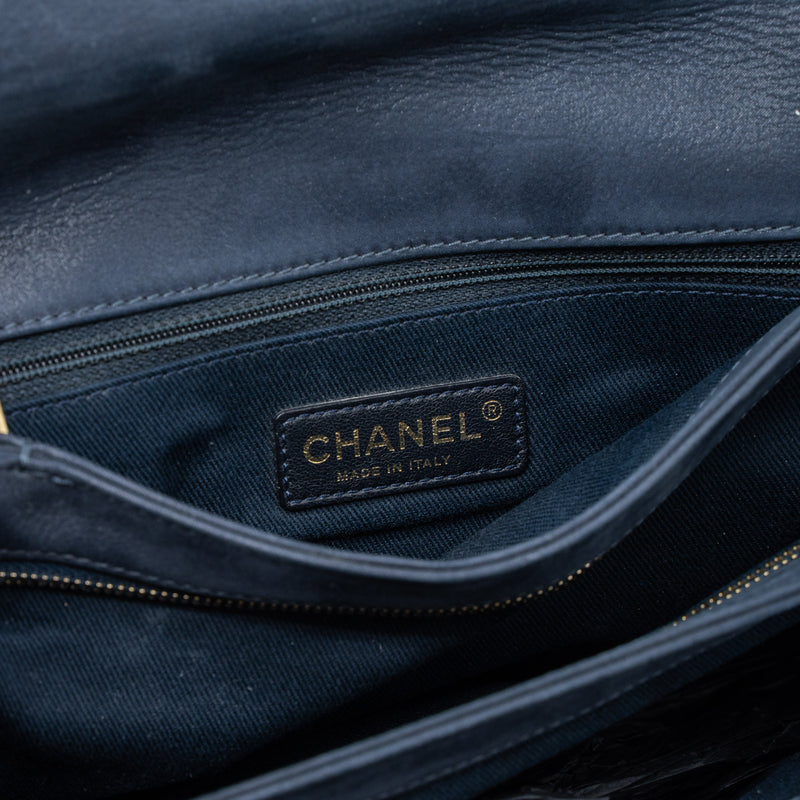 Chanel Quilted Flap Bag Calfskin Iridescent Dark Blue Brushed GHW