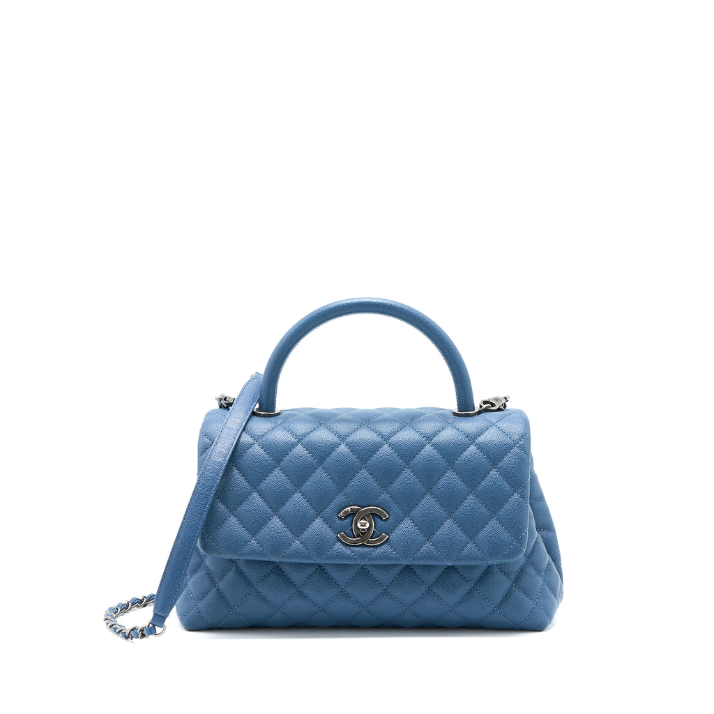 CHANEL Caviar Quilted Small Coco Handle Flap Blue 1150078