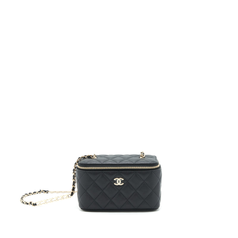 Chanel 21A TOP Handle VANITY Mini CLUTCH with Chains Black