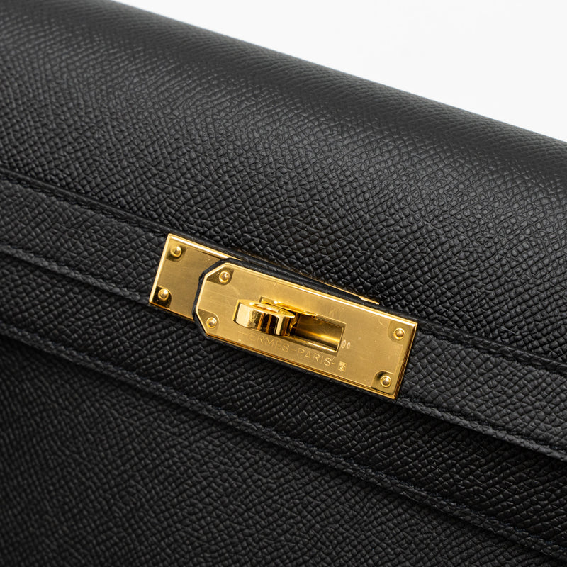 Hermes Pochette Kelly Depeches 25 Epsom Black GHW Stamp Y