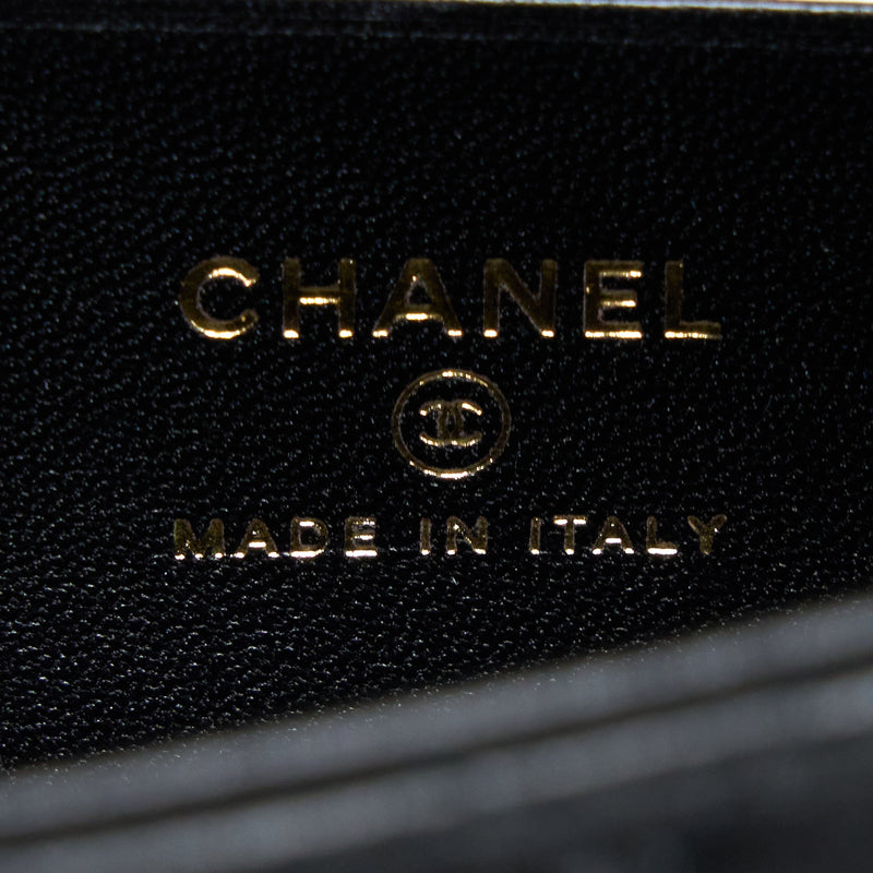 Chanel 22B Flap Bag With Enamel Top Handle Lambskin Black GHW