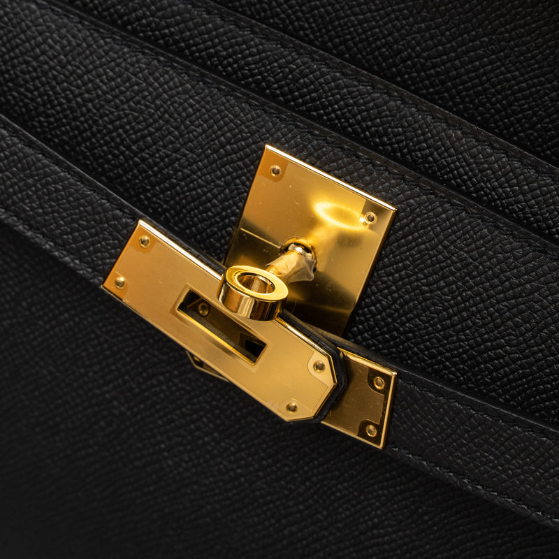 Hermes Pochette Kelly Depeches 25 Epsom Black GHW Stamp Y