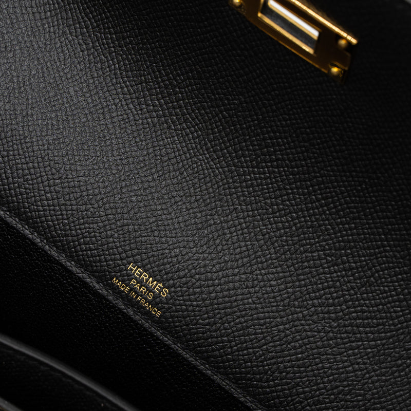 Hermes Pochette Kelly Depeches 25 Epsom Black GHW Stamp Y