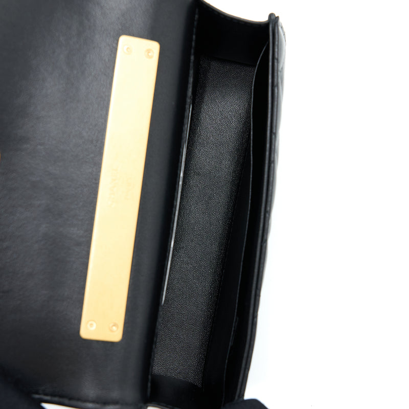 Chanel 22B Flap Bag With Enamel Top Handle Lambskin Black GHW