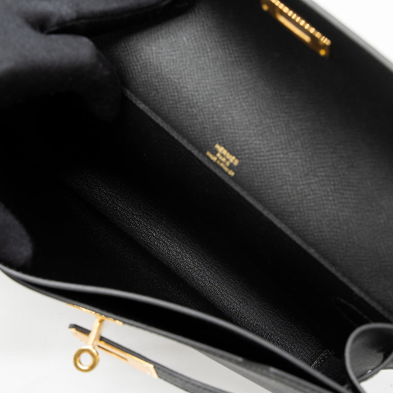 Hermes Pochette Kelly Depeches 25 Epsom Black GHW Stamp Y