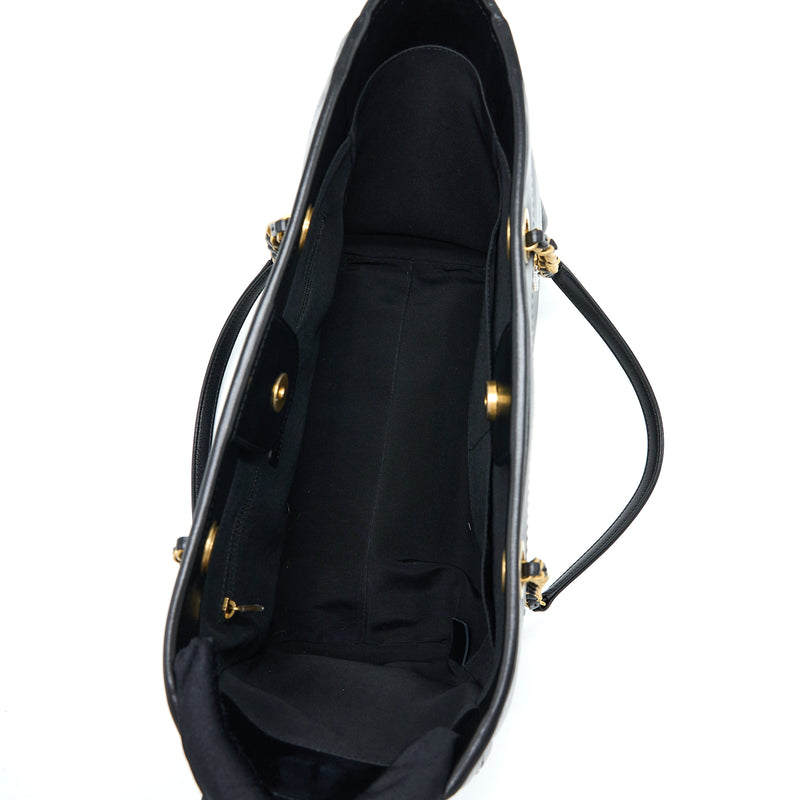 Chanel Deauville Tote Bag Calfskin Black With Detail Logo GHW