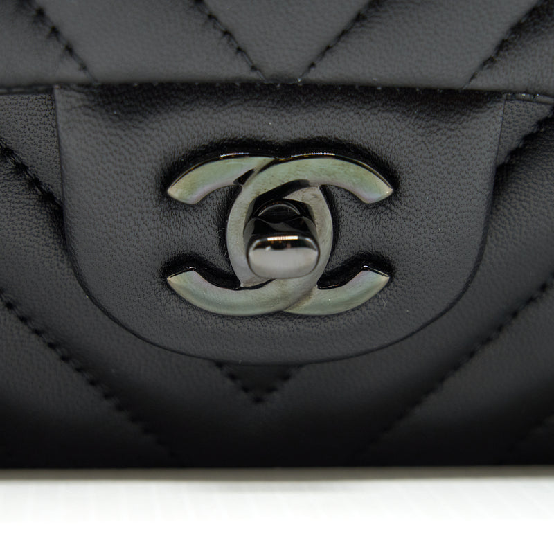 Chanel Classic Mini Flap Bag Black Lamb Skin Leather Handbag Chain Strap  FRANCE