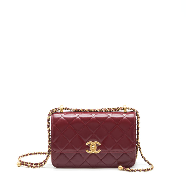 Chanel 21A Medium Gold Crush Flap Bag Calfskin NC635 Burgundy GHW (Microchip)