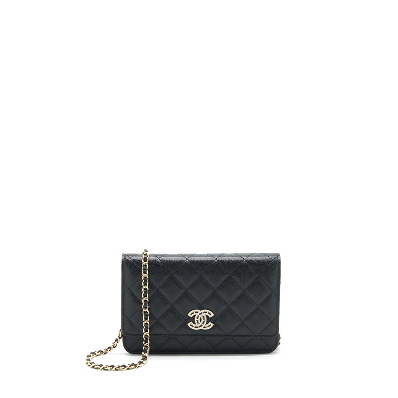 Chanel 22S Detail CC Logo Wallet On Chain Caviar Black LGHW (Microchip)