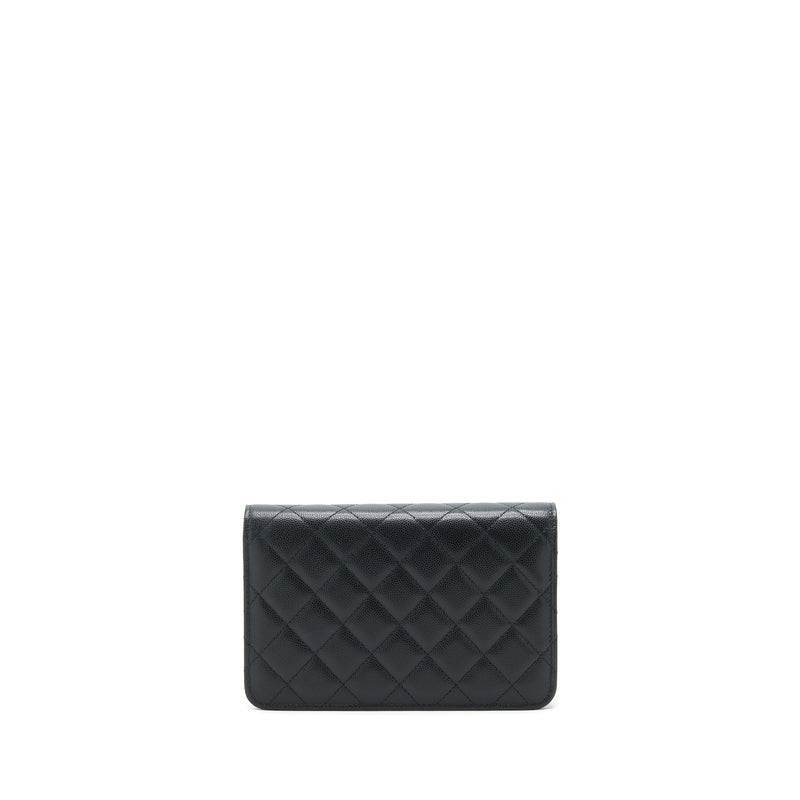 Chanel 22S Detail CC Logo Wallet On Chain Caviar Black LGHW (Microchip)