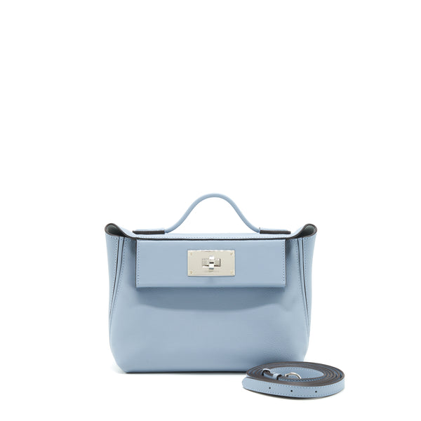 Hermes Mini 24/24 2424-21 Bag Swift/ Evercolor Blue Line SHW Stamp Z