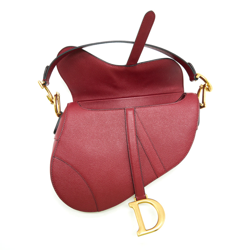 Dior Medium Saddle Bag Grained Calfskin Red GHW