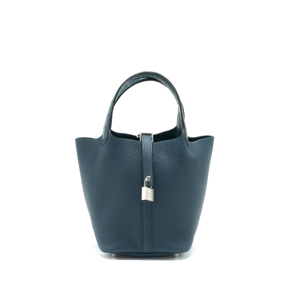 Hermes Picotin 18 Touch Bag With Alligator Handle Vert Cypres SHW Stamp Z