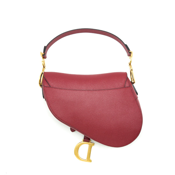 Dior Medium Saddle Bag Grained Calfskin Red GHW