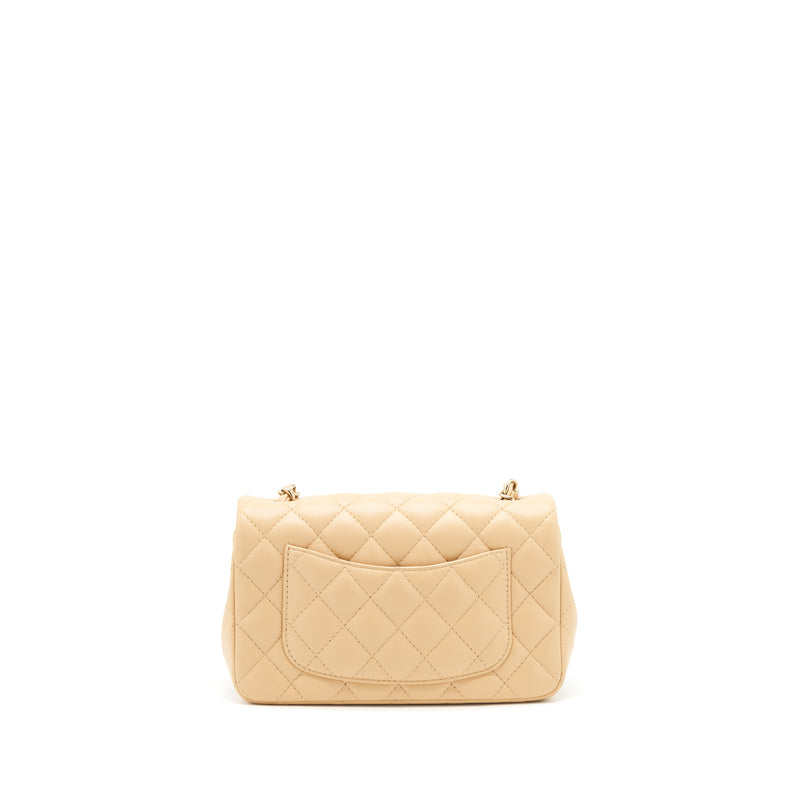 Chanel Mini Rectangular Lambskin Beige LGHW(Microchip)