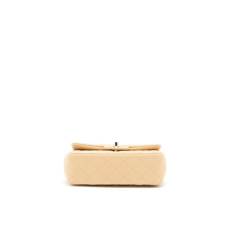 Chanel Mini Rectangular Lambskin Beige LGHW(Microchip)